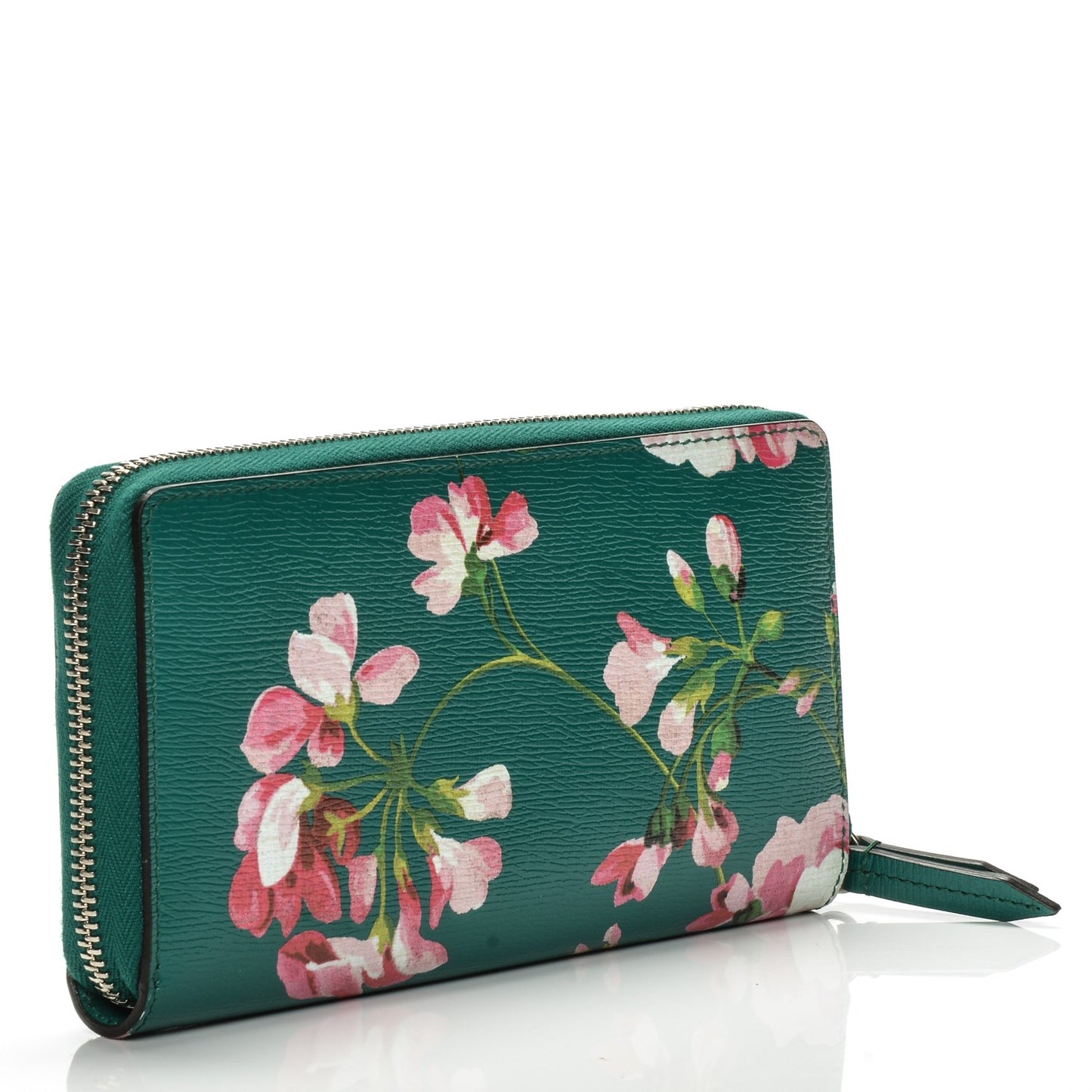 Calfskin Blooms Print Zip Around Wallet Bright Emerald Multicolor