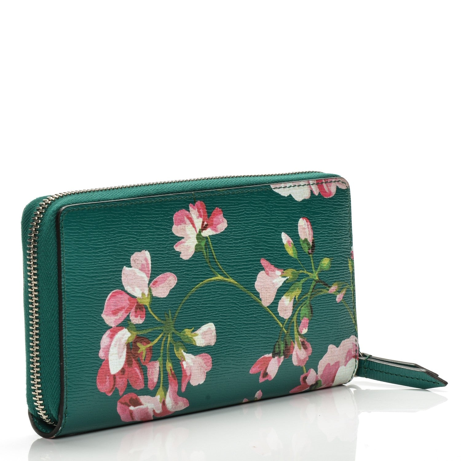 Gucci Calfskin Blooms Print Zip Around Wallet Bright Emerald Multicolor 3 of 6