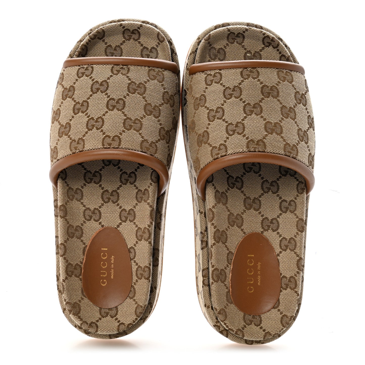 Original GG Canvas Monogram Womens GG Platform Sandals 38.5 Beige Ebony Sundial