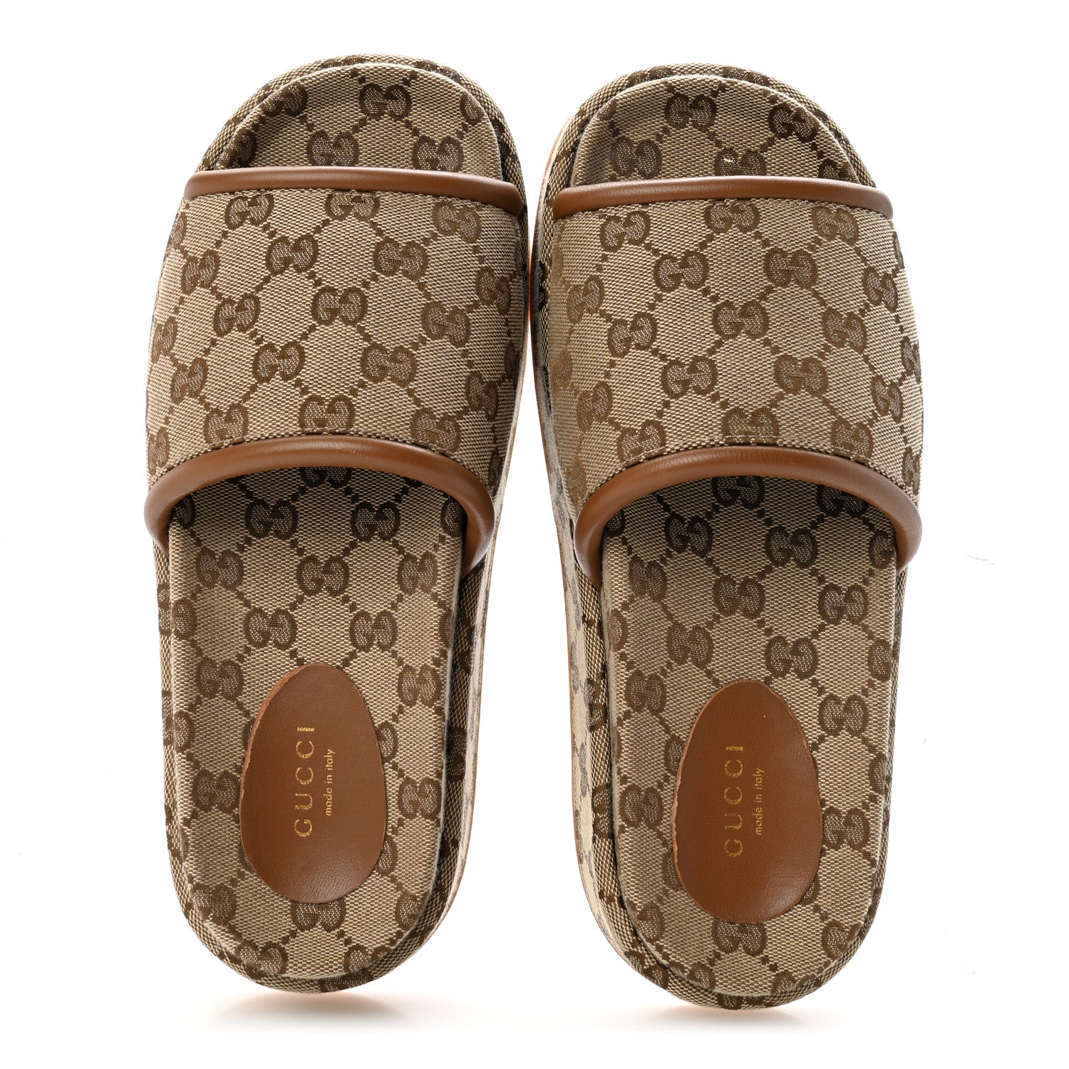 Gucci Original GG Canvas Monogram Womens GG Platform Sandals 38.5 Beige Ebony Sundial 2 of 10