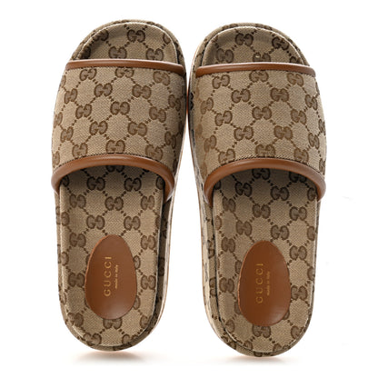 Gucci Original GG Canvas Monogram Womens GG Platform Sandals 38.5 Beige Ebony Sundial 2 of 10