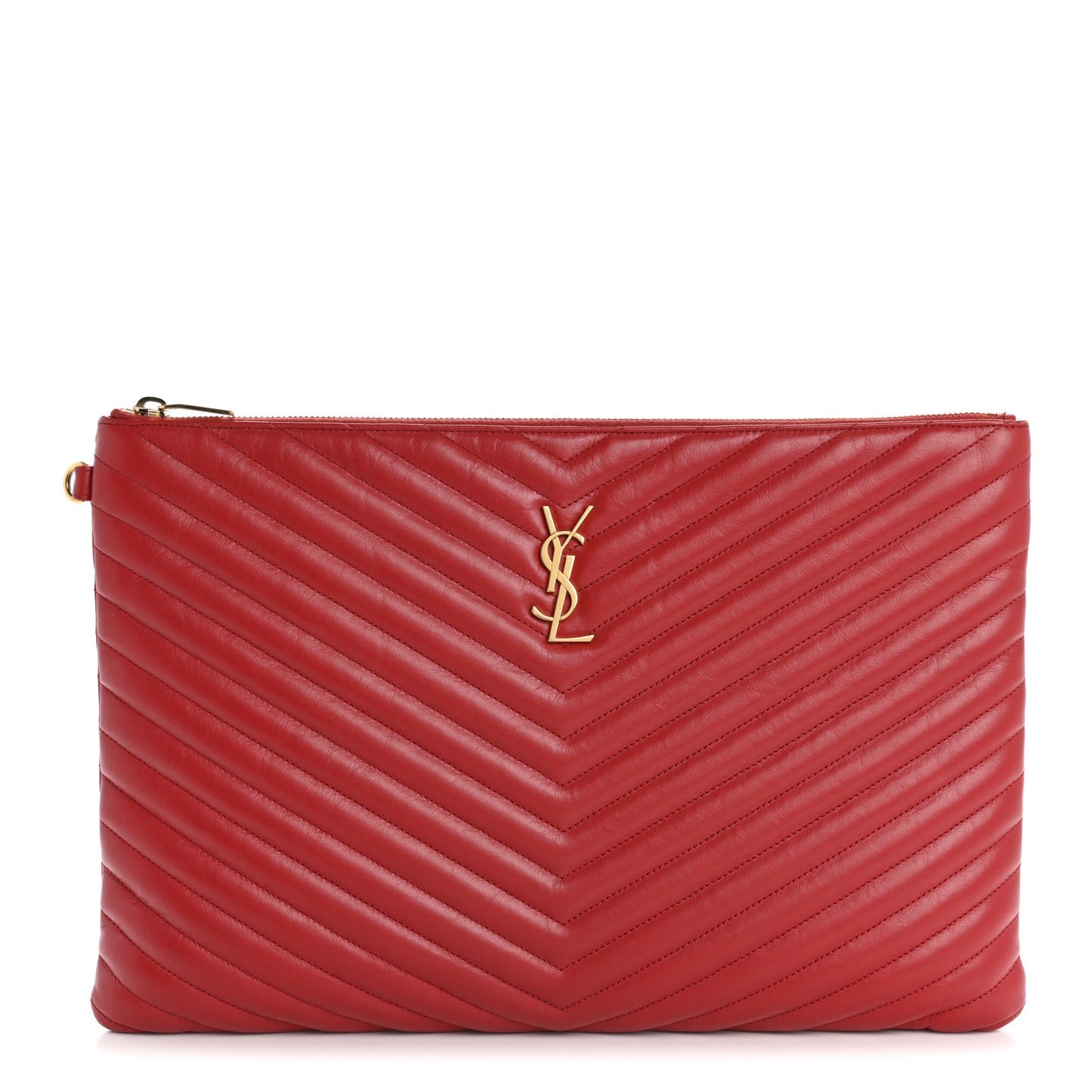 Calfskin Matelasse Chevron Monogram Document Holder Rouge Eros