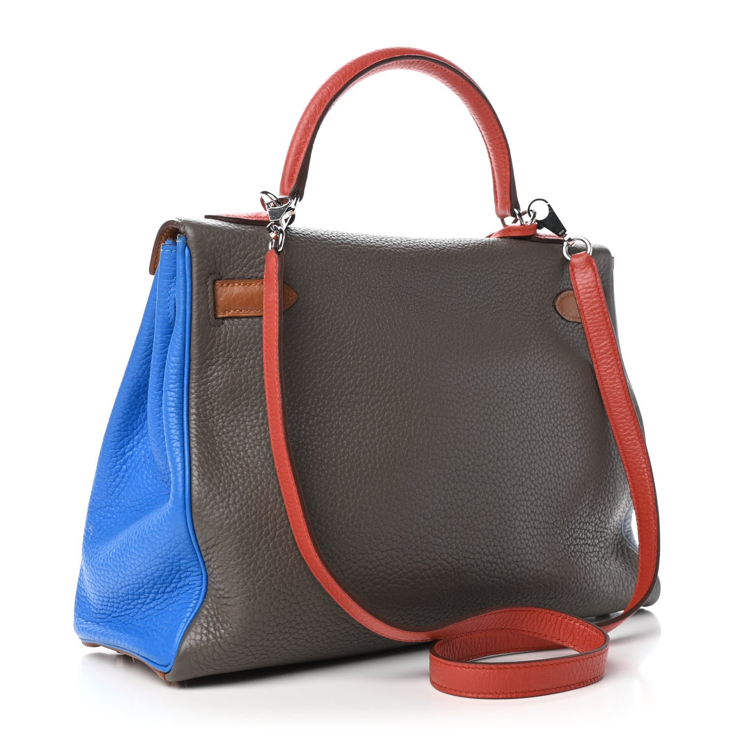 Hermes Taurillon Clemence Arlequin Kelly Retourne 32 Orange Sanguine Gold Bleu Lin Bleu Hydra Etain 4 of 11