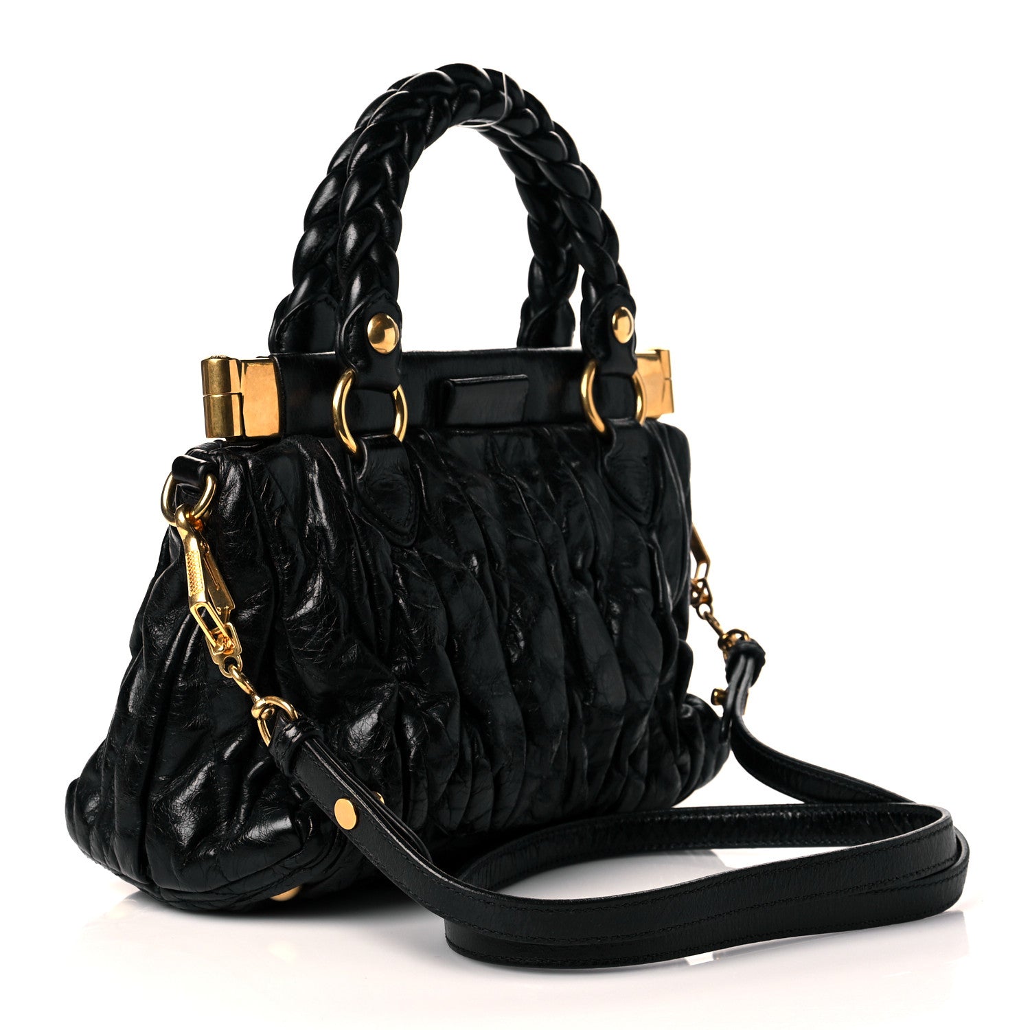 Miu Miu Nappa Matelasse Lux Top Handle Satchel Black 3 of 10