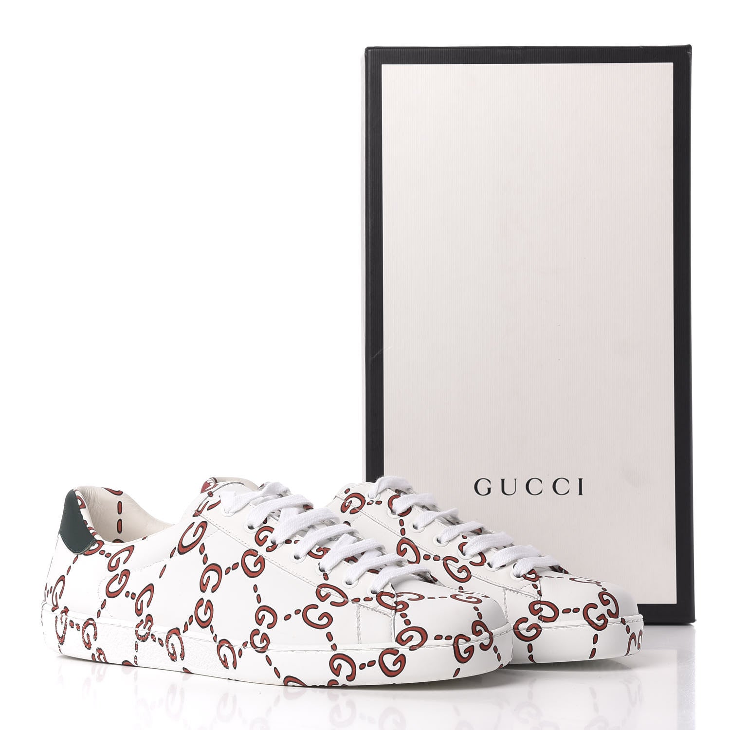 Gucci Calfskin GucciGhost Print Mens Ace Sneakers 10 White Hibiscus Red 9 of 9