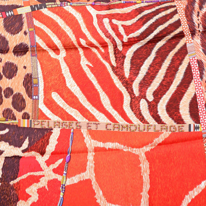 Hermes Silk Pelages et Camouflage Scarf 90 Brique Acajou Rouge H 3 of 5