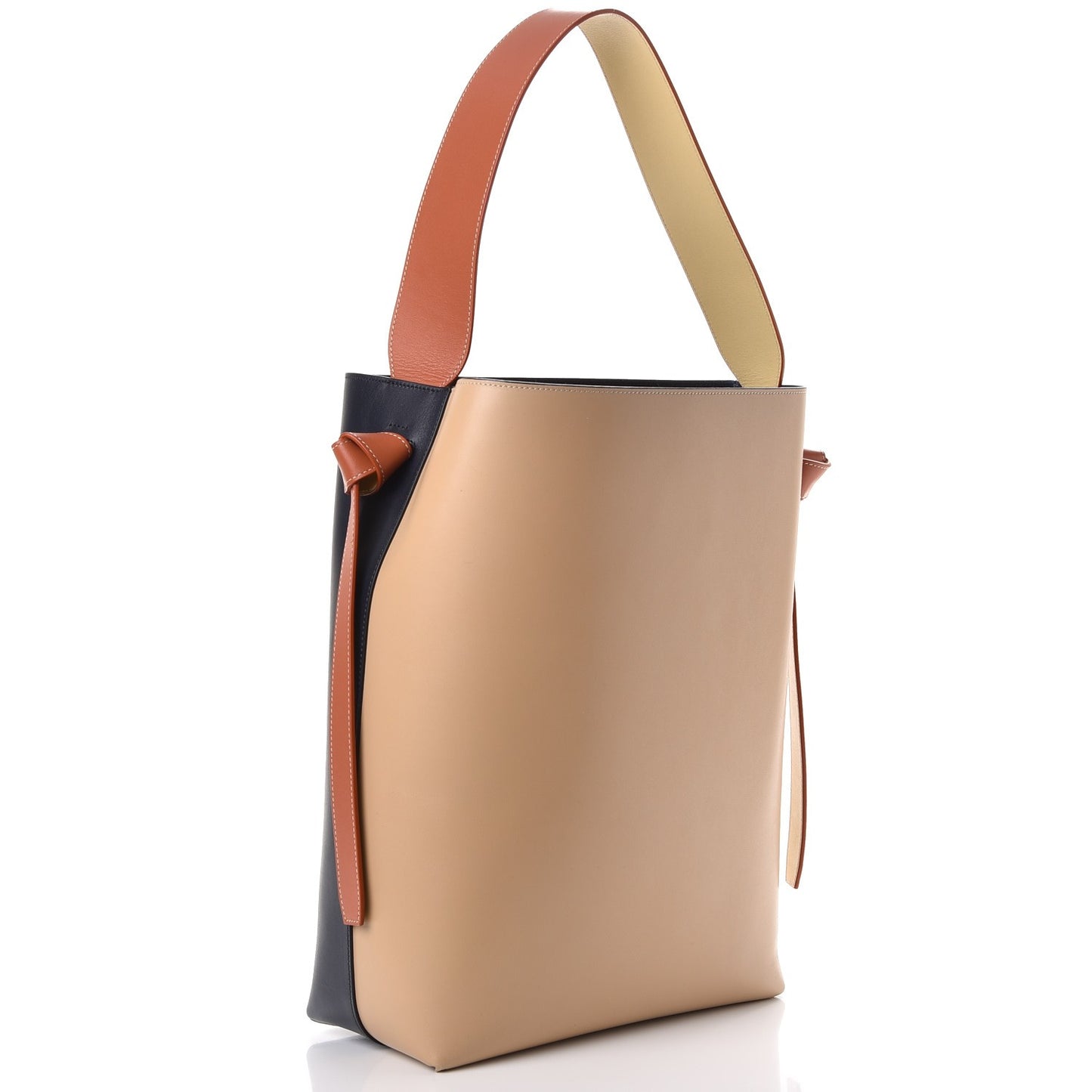 Shiny Smooth Calfskin Small Twisted Cabas Navy Beige