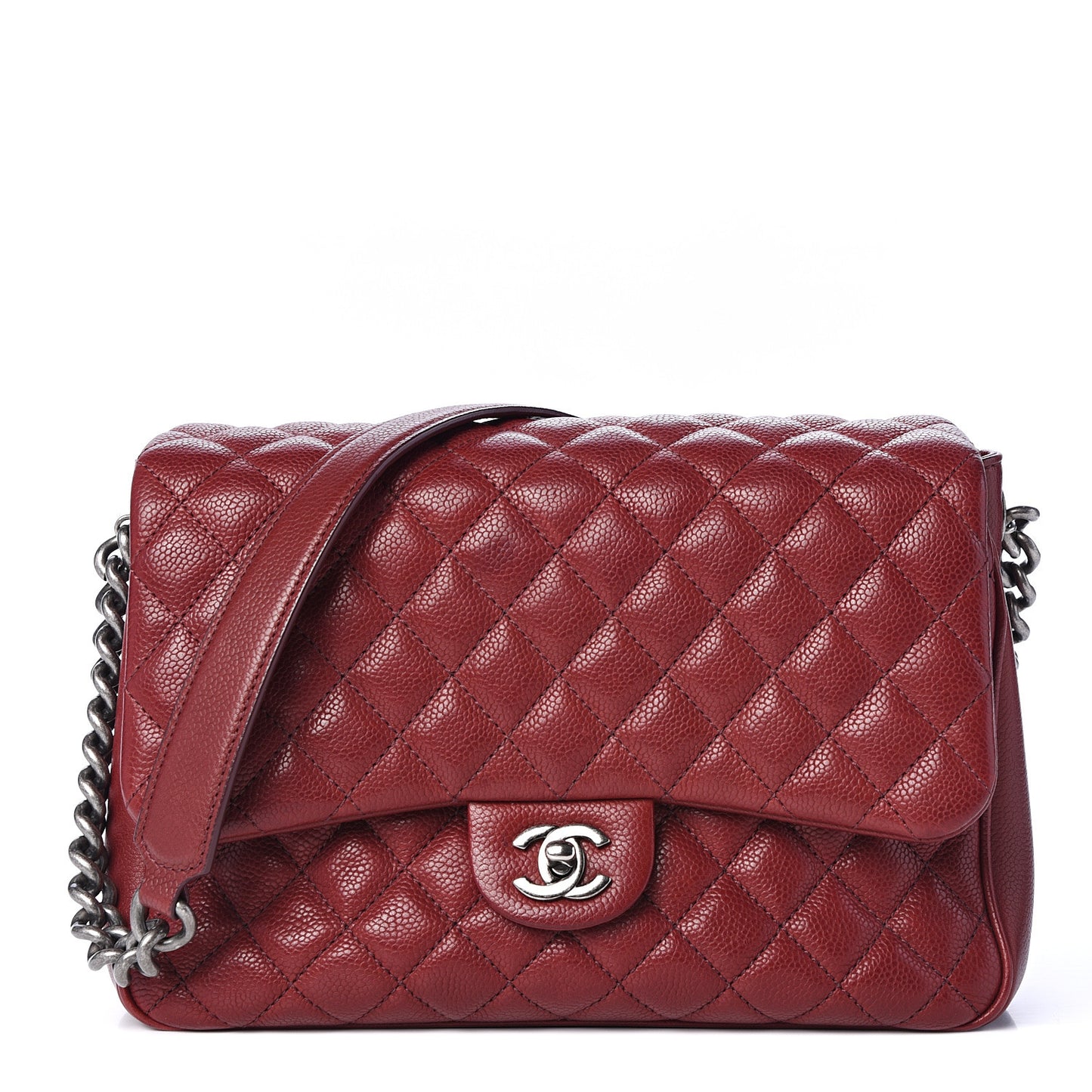 Caviar Quilted Medium Rock In Rome Single Flap Burgundy