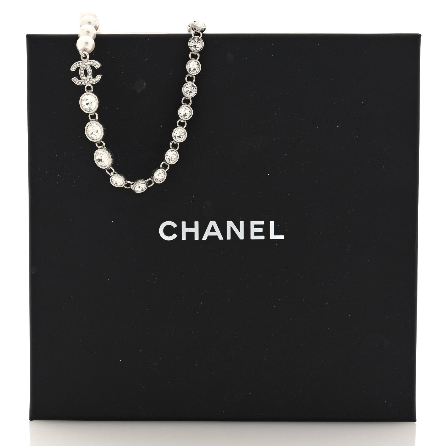 Chanel Pearl Crystal CC Choker Necklace Silver Pearly White 5 of 5