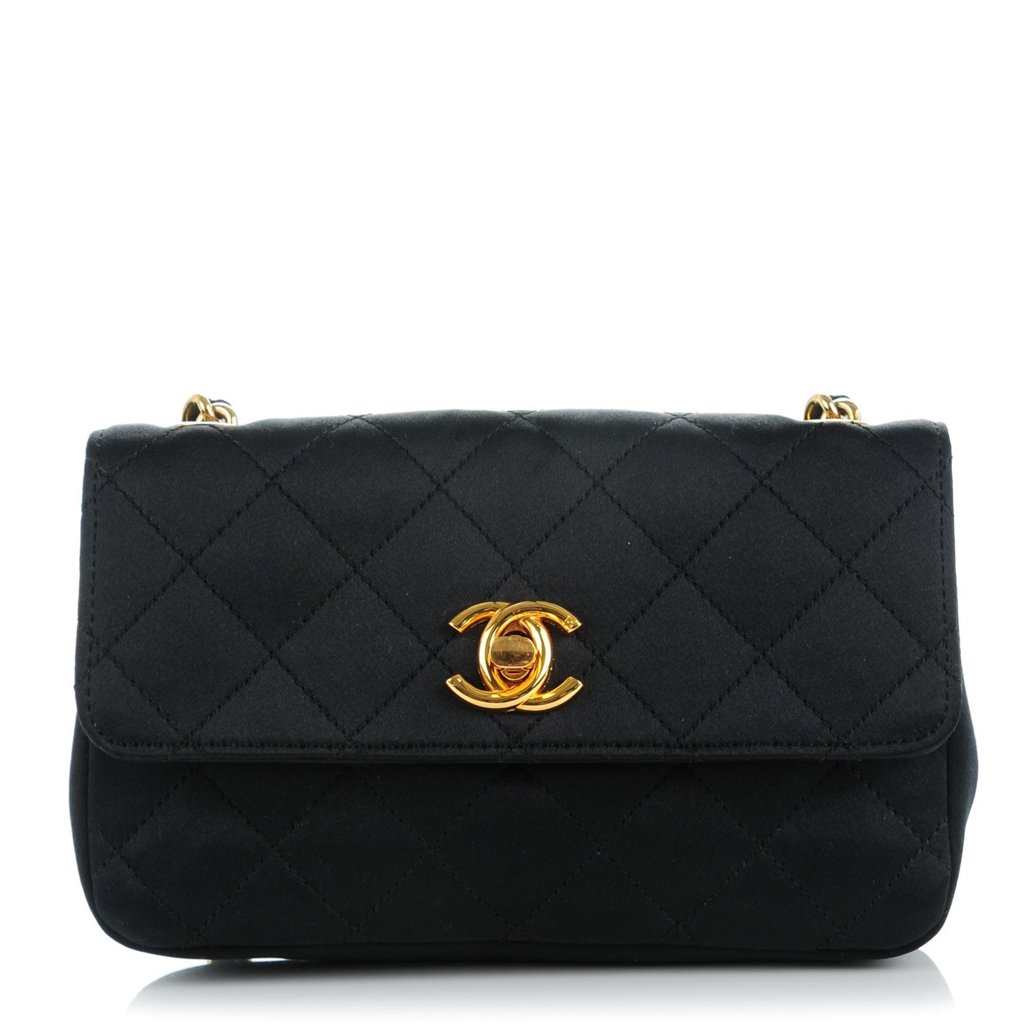 Satin Quilted Micro Mini Flap Black