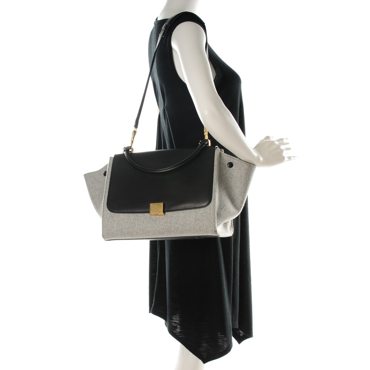 Felt Smooth Calfskin Medium Trapeze Pearl Grey