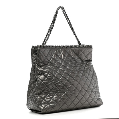 Chanel Metallic Aged Calfskin Quilted Large Chain Me Tote Silver 3 of 11