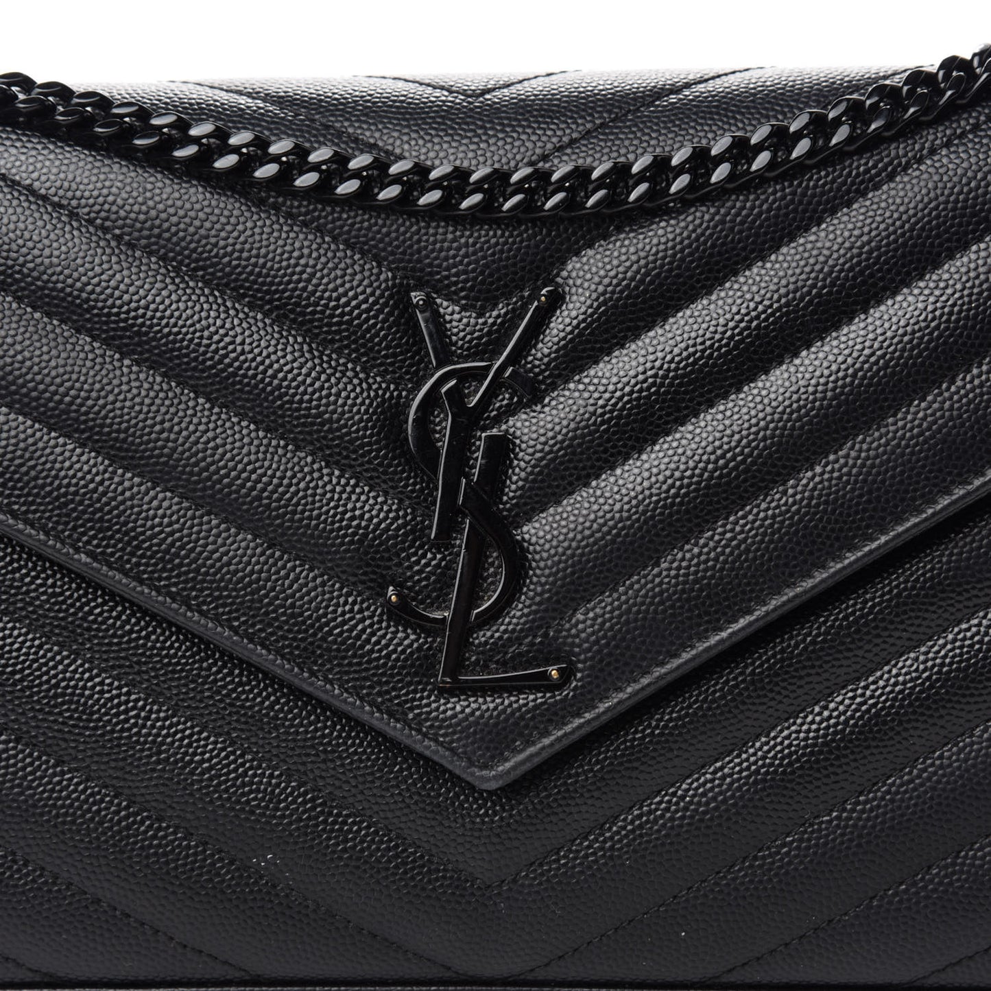 Grain De Poudre Matelasse Chevron Monogram Chain Wallet Black