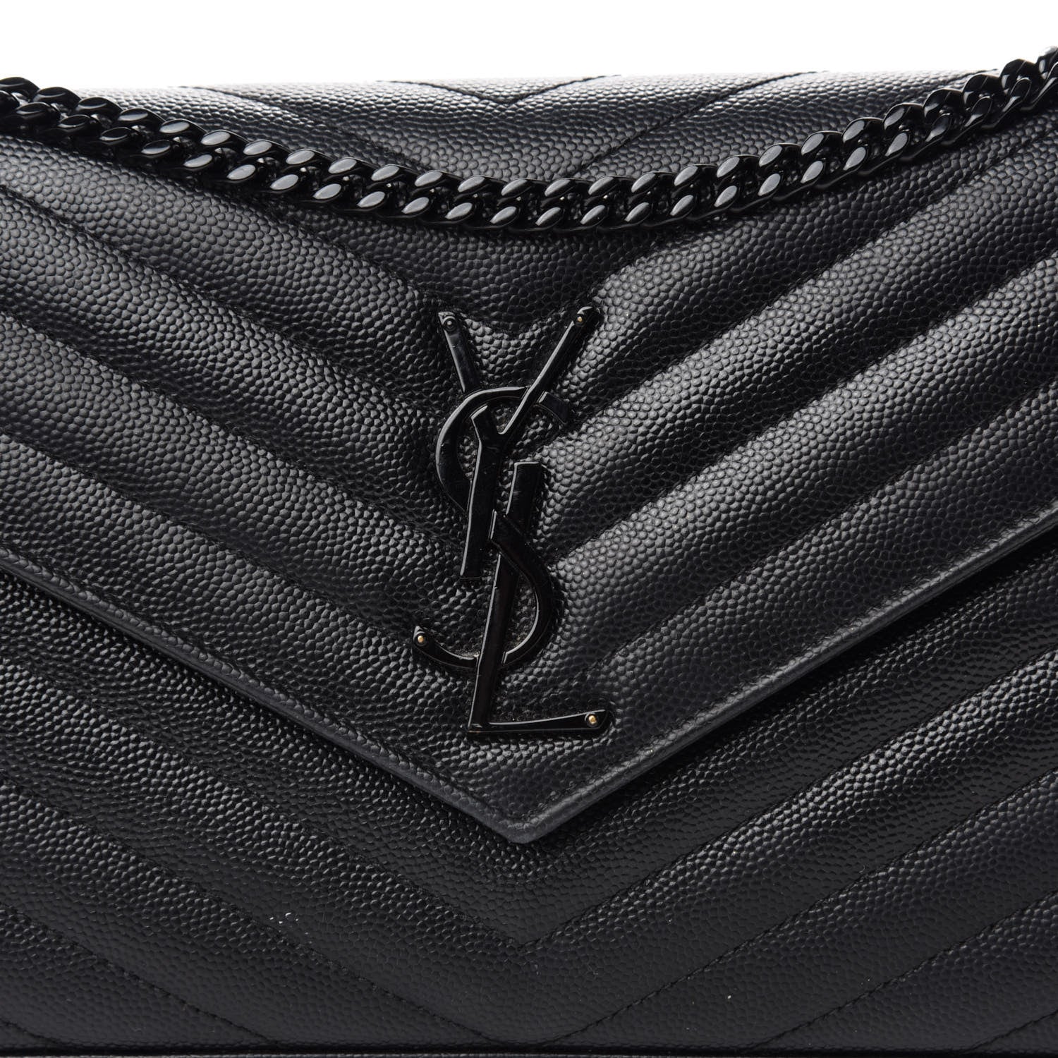 Saint Laurent Grain De Poudre Matelasse Chevron Monogram Chain Wallet Black 11 of 11