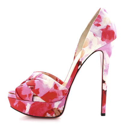 Christian Louboutin Fabric Volpi Popi Peep Toe 150 Platform Sandals 37.5 Pink 1 of 9
