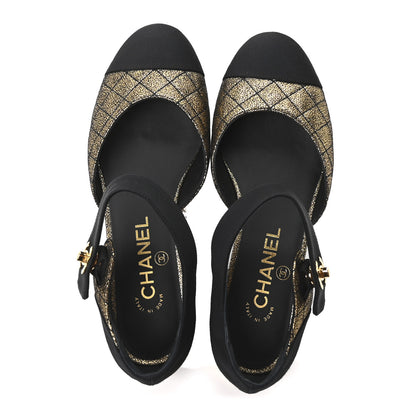 Chanel Laminated Suede Kidskin Grosgrain Quilted Cap Toe Ballerina Flats 36.5 Gold Black 4 of 20