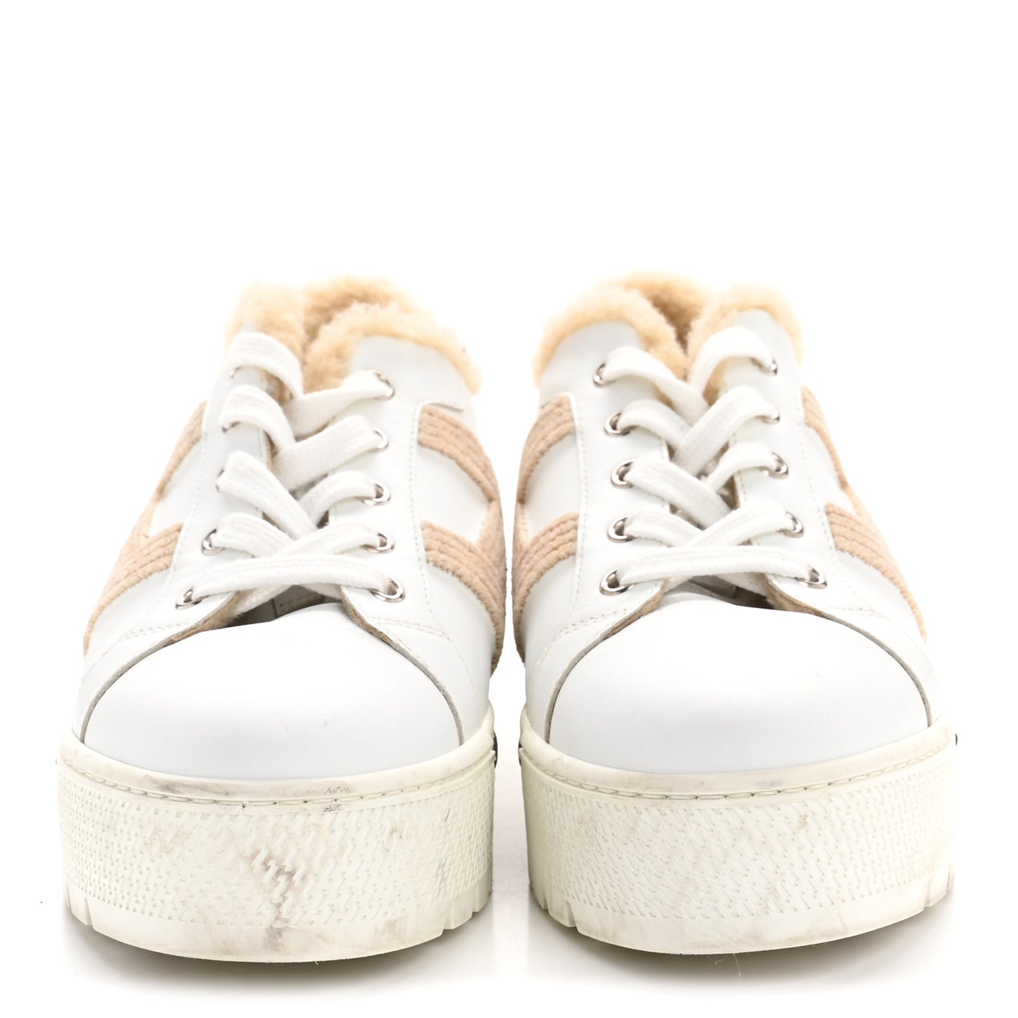 Calfskin Woolskin Dare Sneakers 36 White Ecru