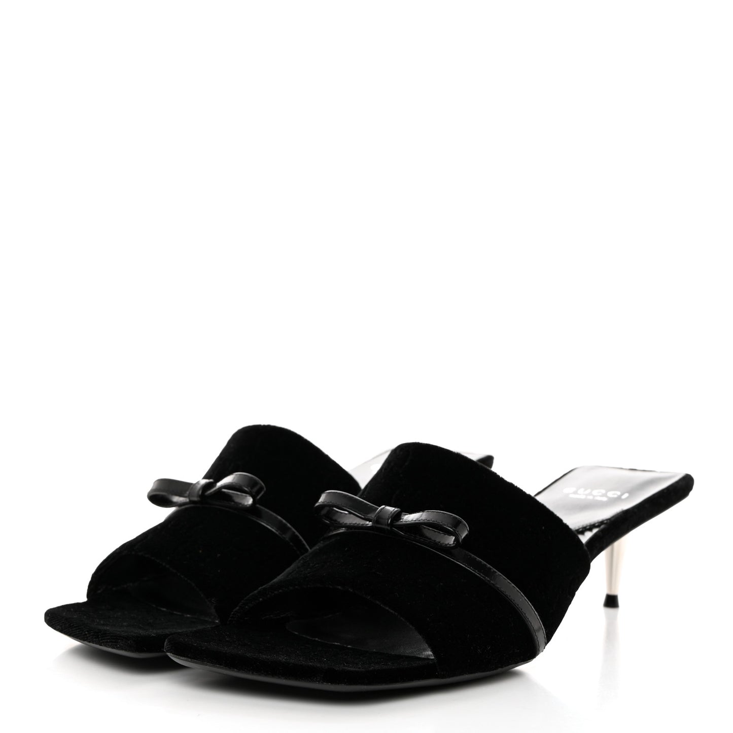 New Velvet Ashmir Regent Calfskin GG Monogram Square Toe Bow 45mm Slide Sandals 40.5 Black