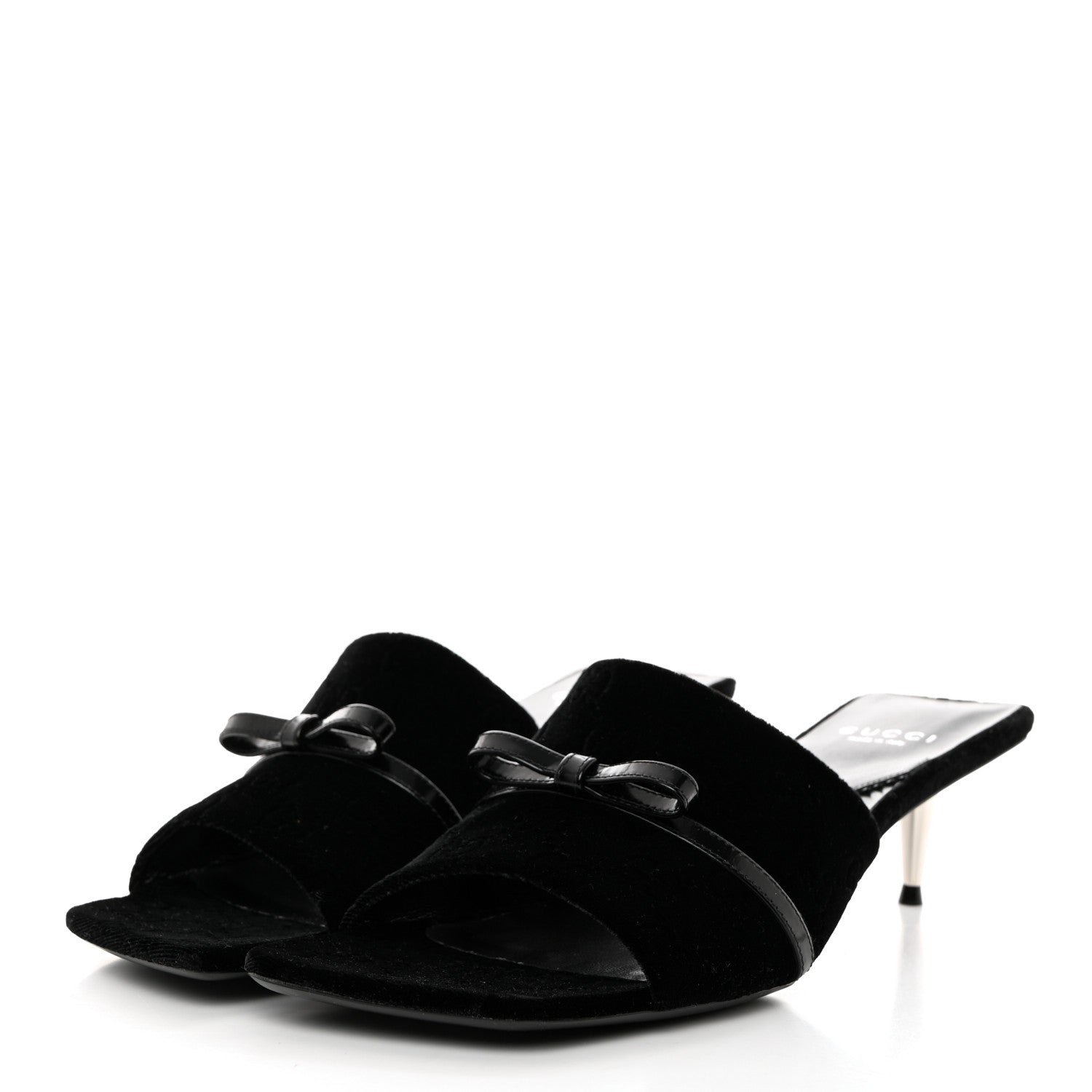 Gucci New Velvet Ashmir Regent Calfskin GG Monogram Square Toe Bow 45mm Slide Sandals 40.5 Black 3 of 9