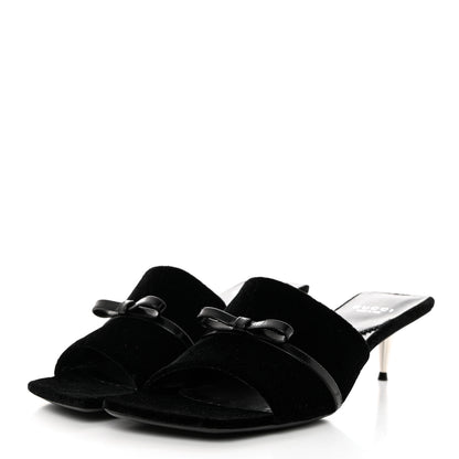 Gucci New Velvet Ashmir Regent Calfskin GG Monogram Square Toe Bow 45mm Slide Sandals 40.5 Black 3 of 9