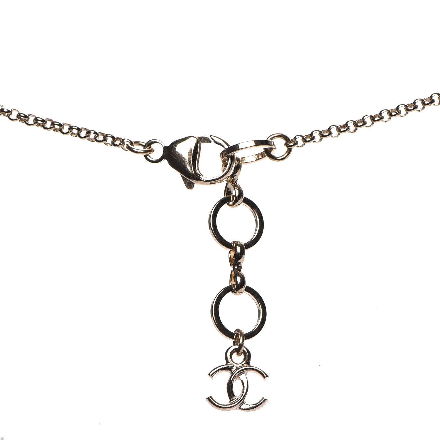 Chanel Resin Strass Perfume Bottle CC Necklace Black Gold 4 of 7