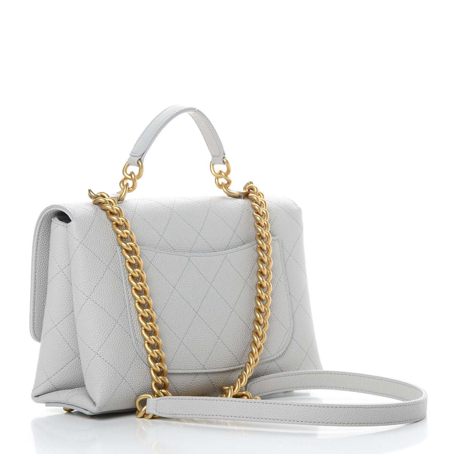 Grained Calfskin Small Stitched Flap Grey