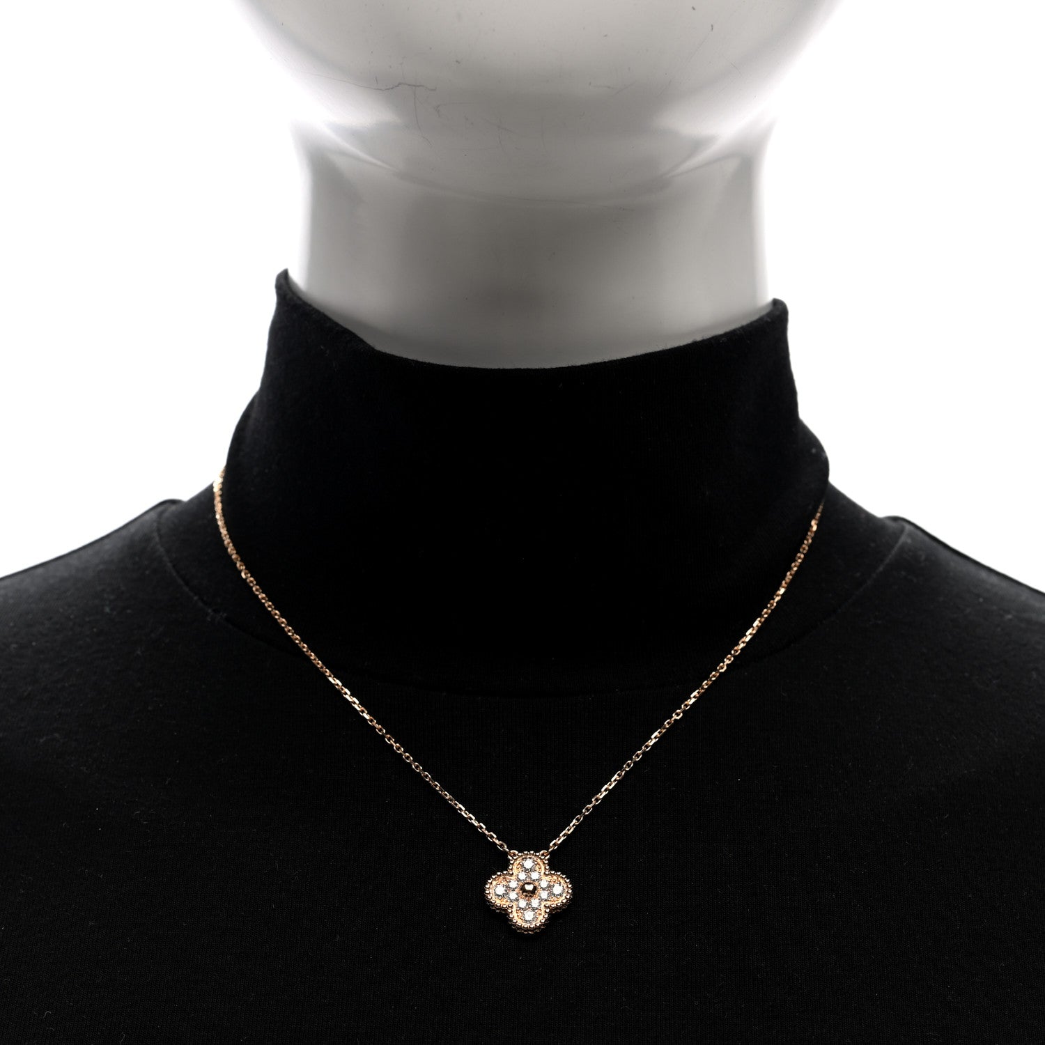 Van Cleef & Arpels 18K Rose Gold Diamond Vintage Alhambra Pendant