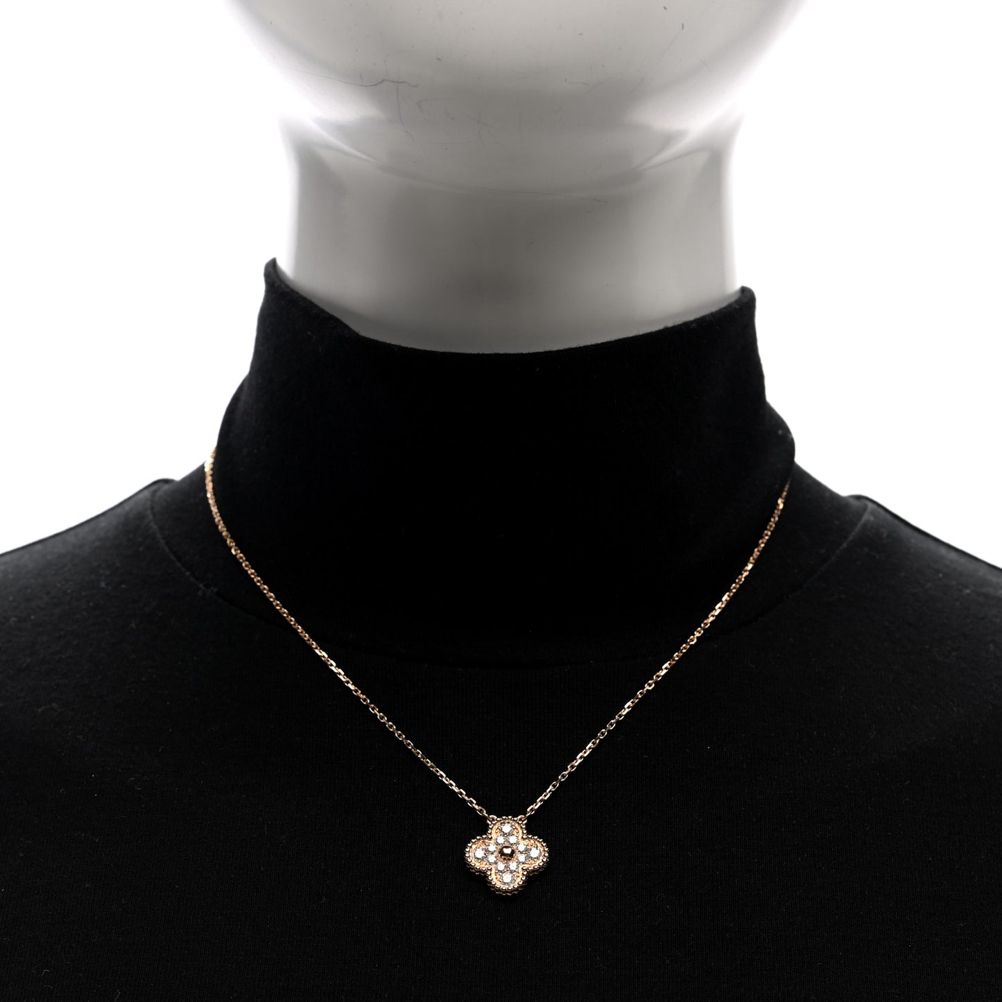 18K Rose Gold Diamond Vintage Alhambra Pendant Necklace