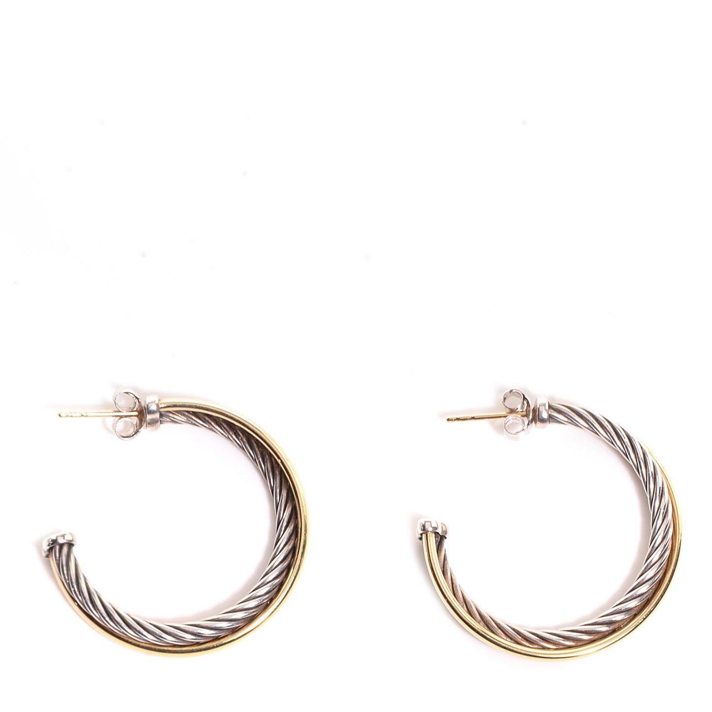 Sterling Silver 18k Gold 31mm Crossover Cable Hoop Earrings