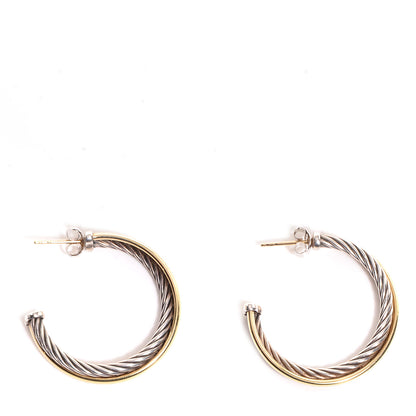 David Yurman Sterling Silver 18k Gold 31mm Crossover Cable Hoop Earrings 1 of 7