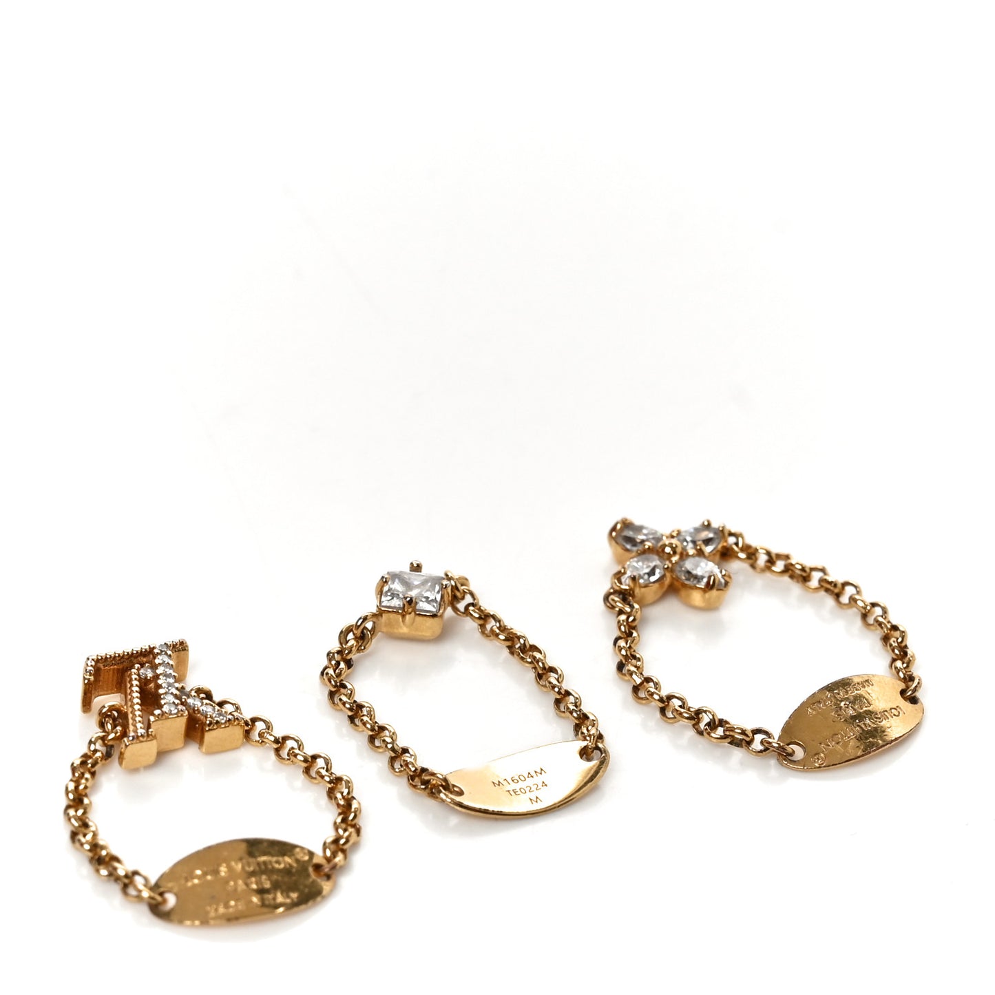 Metal Crystal Lady LV Ring Set M Gold