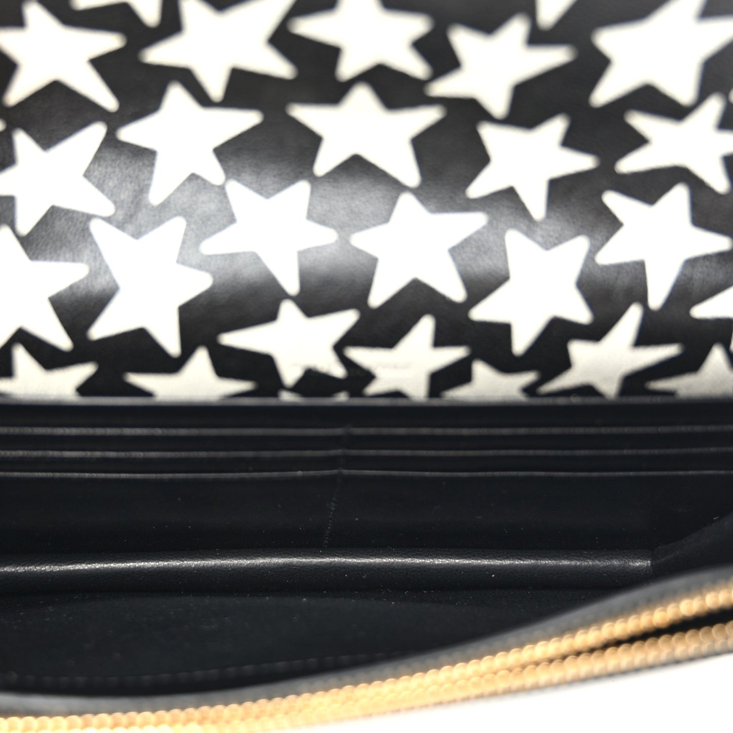 Lambskin Star Print Monogram Envelope Chain Wallet Black White