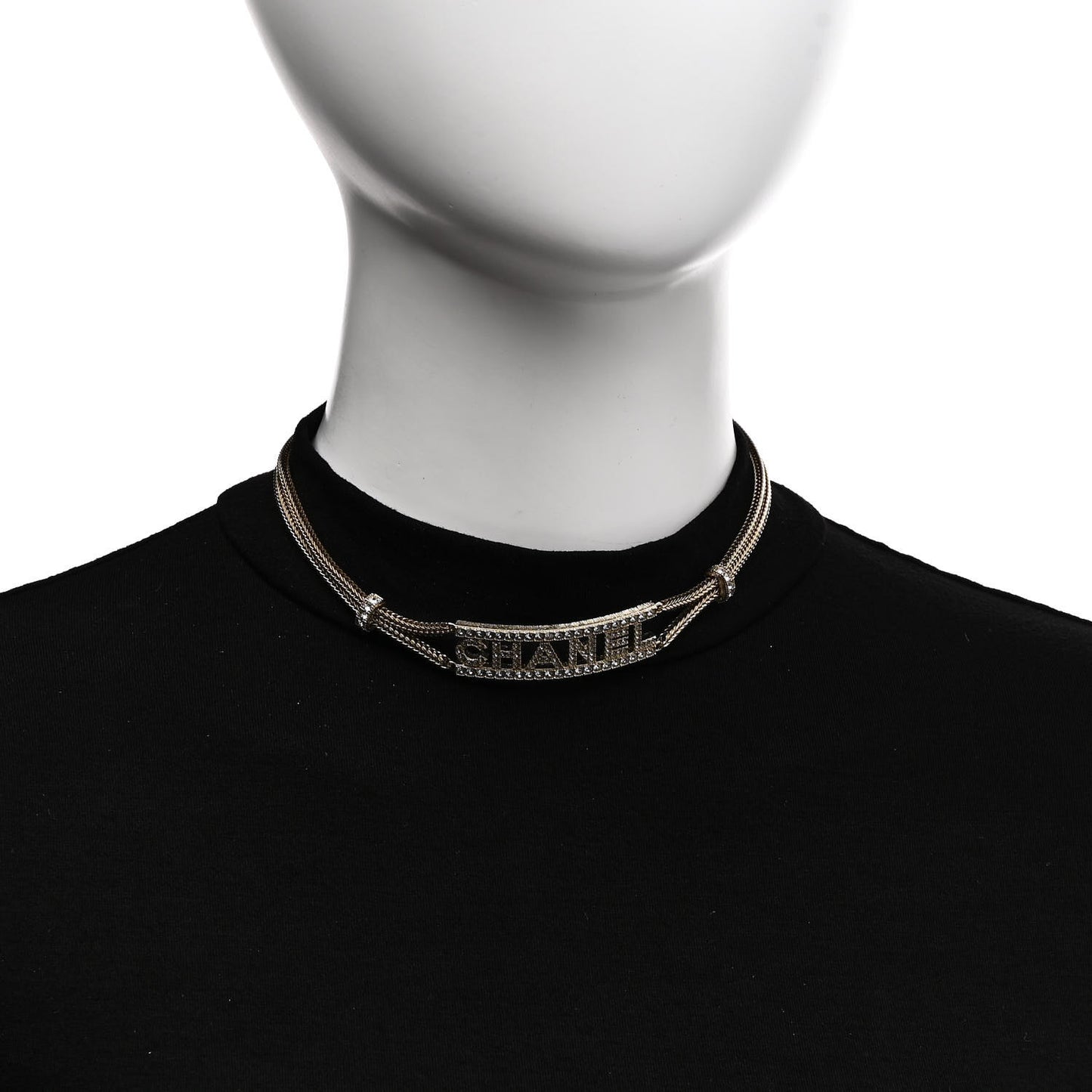 Metal Crystal Logo Choker Necklace Gold