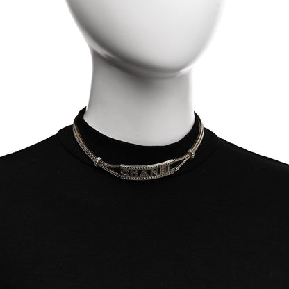 Chanel Metal Crystal Logo Choker Necklace Gold 2 of 6