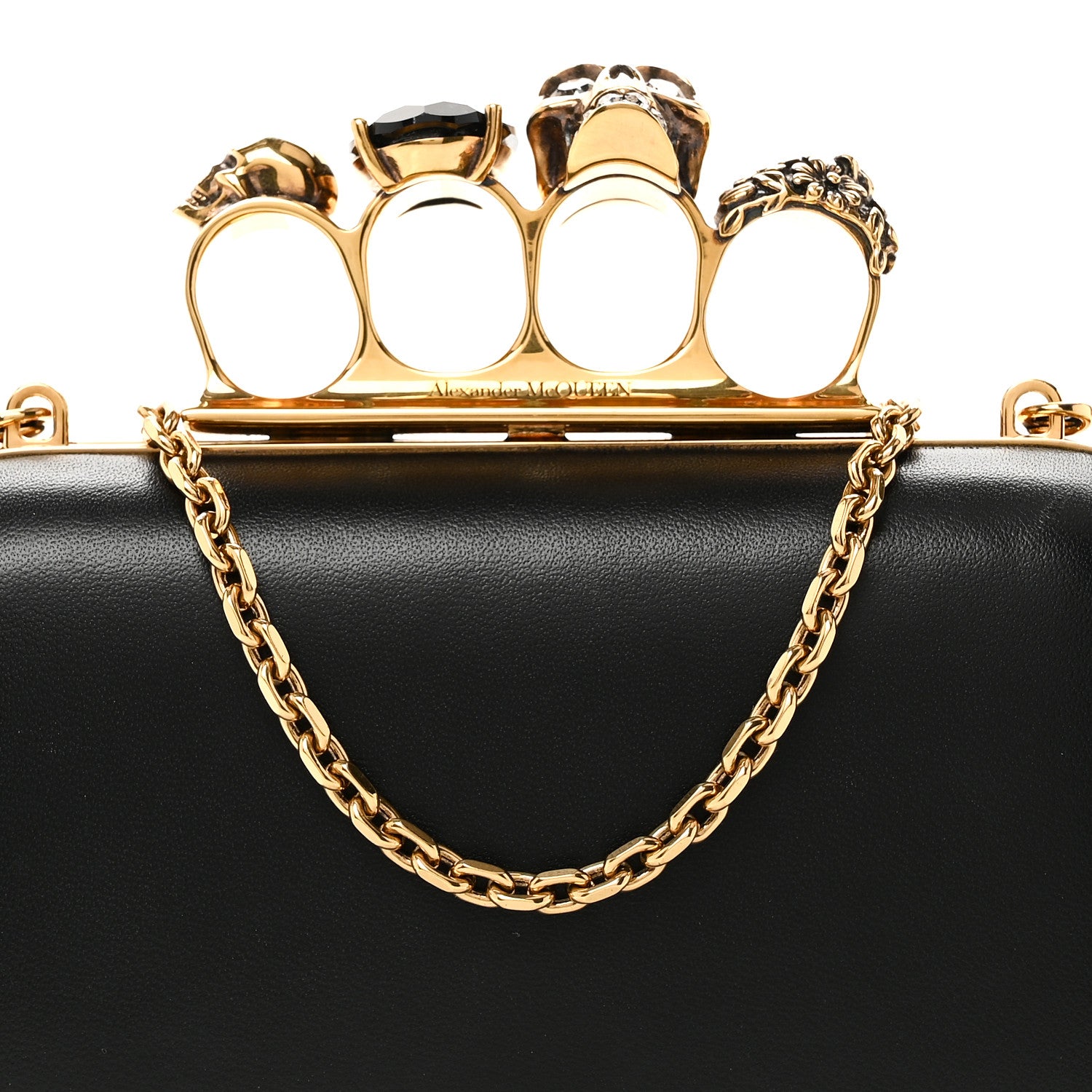 Alexander McQueen Nappa Skull Knuckle Duster Box Clutch Black