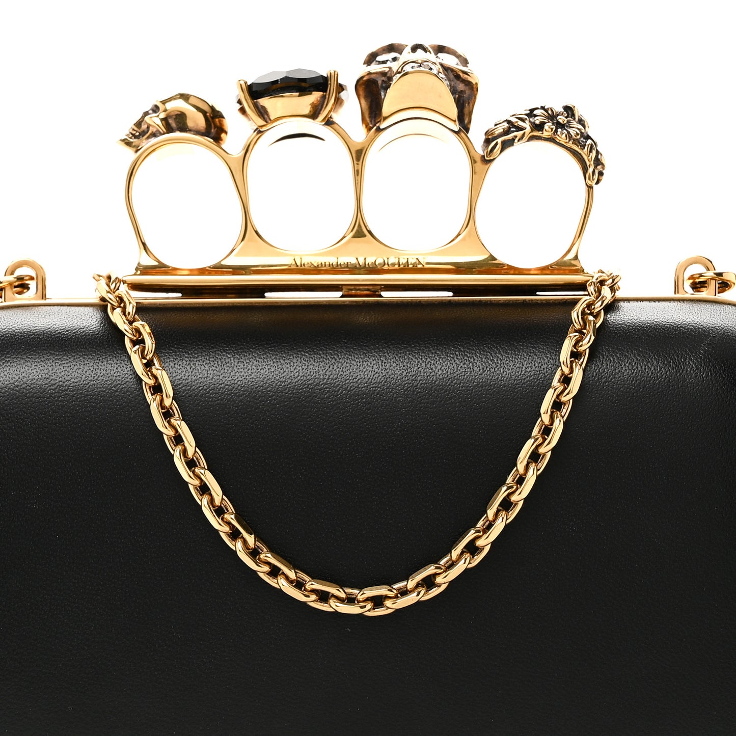 Nappa Skull Knuckle Duster Box Clutch Black