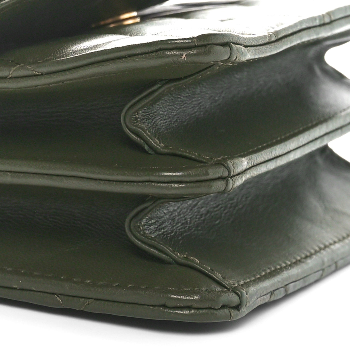 Lambskin Quilted Chain Top Handle Clutch With Chain Khaki