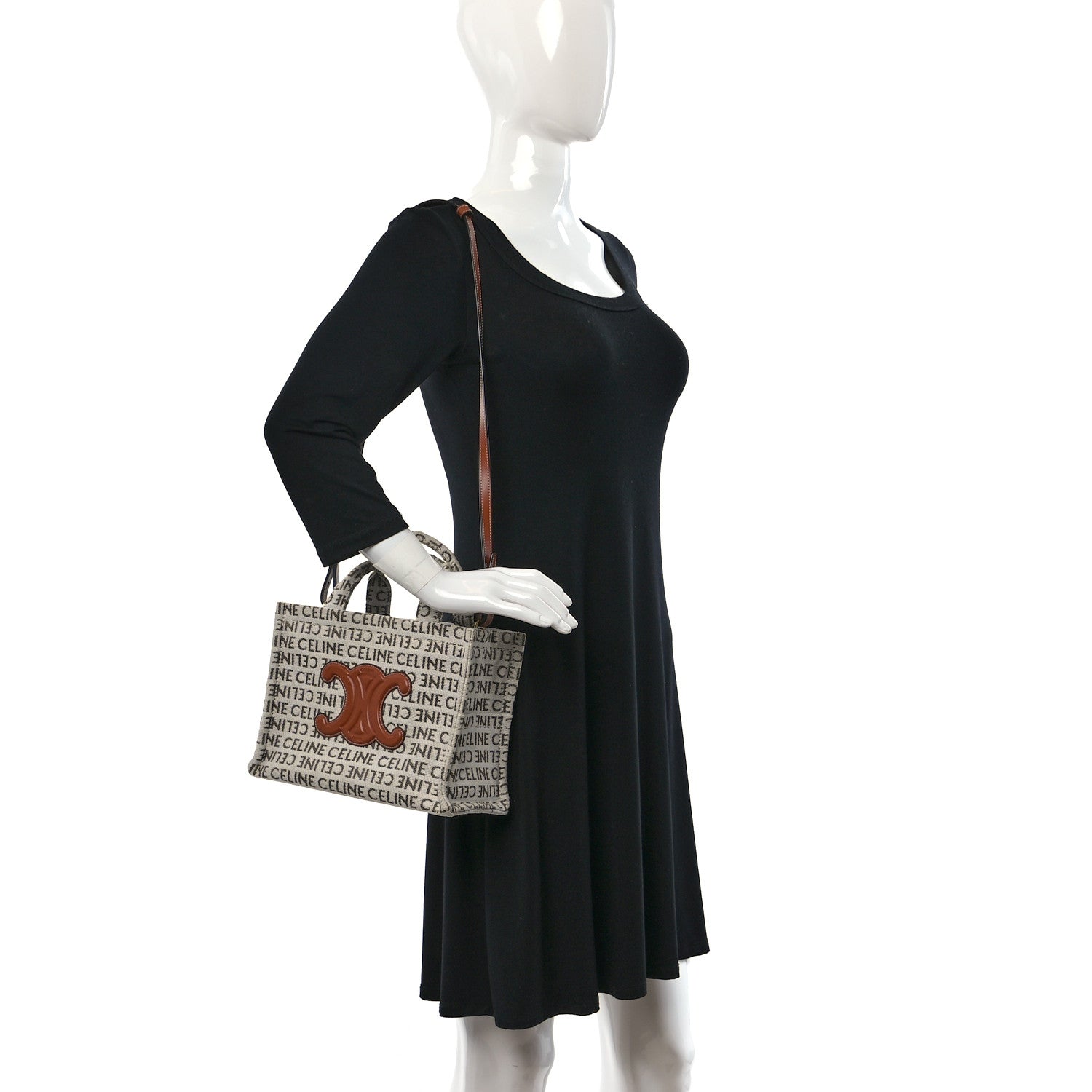 Celine Canvas Calfskin All Over Print Small Cabas Thais White Tan 2 of 10