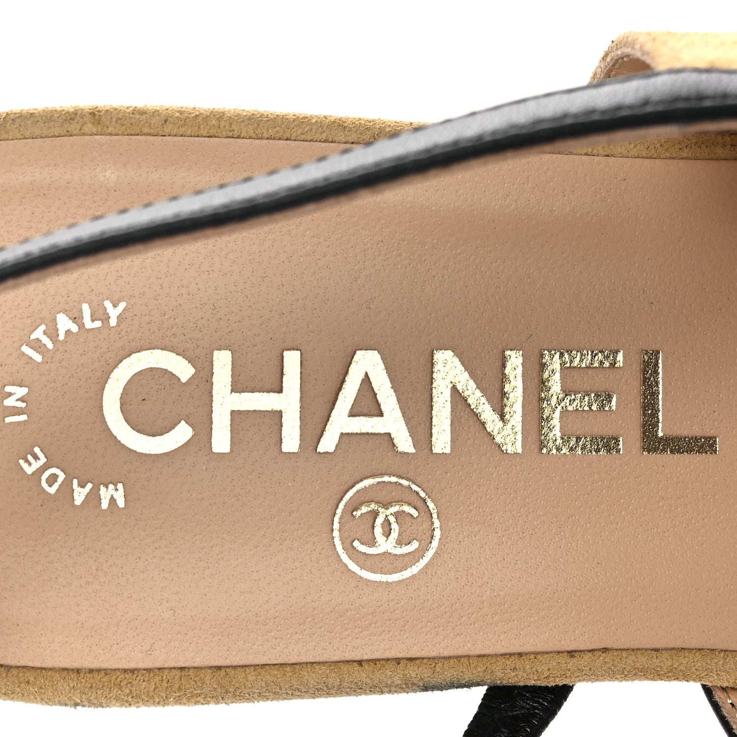 Chanel Suede Patent Crystal CC Cap Toe Slingback Flats 37 Beige Black 9 of 13