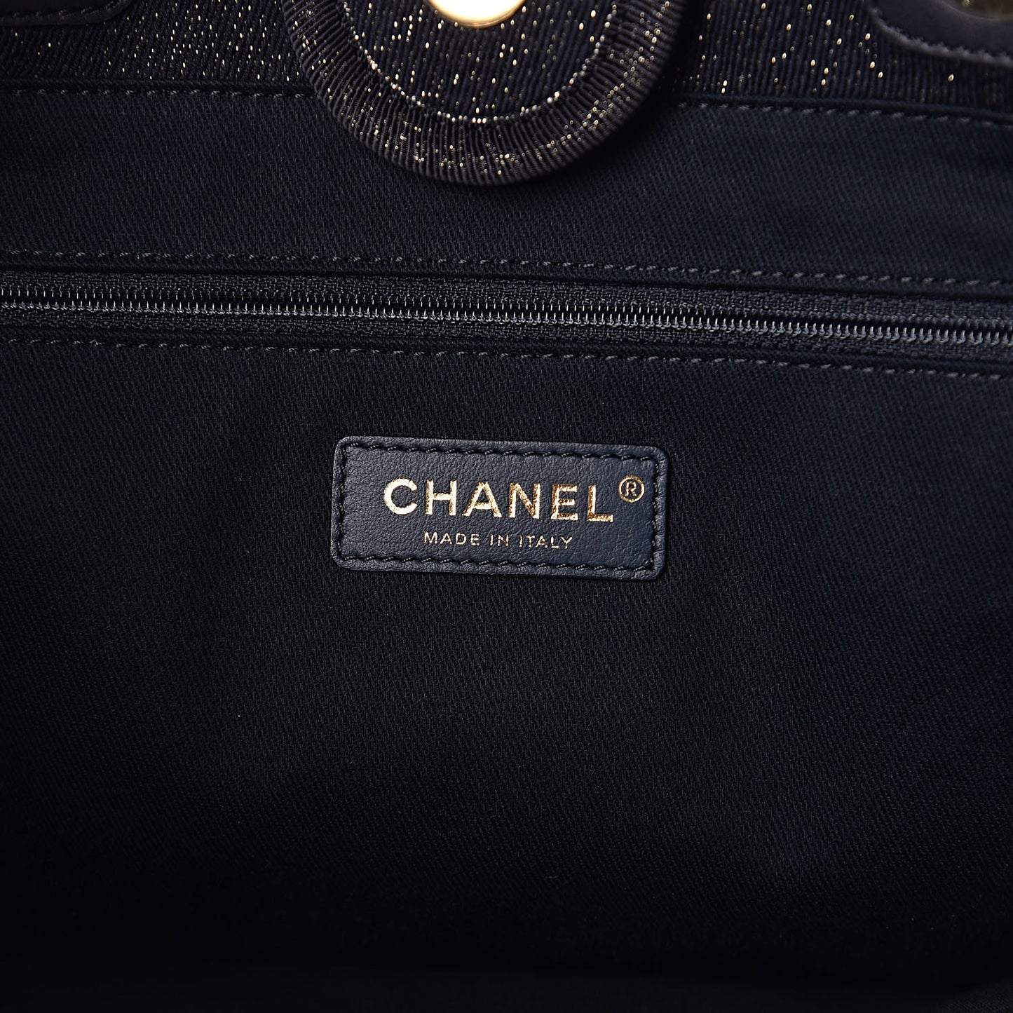 Lurex Canvas Small Deauville Tote Navy Blue Gold