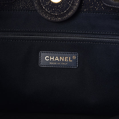 Chanel Lurex Canvas Small Deauville Tote Navy Blue Gold 6 of 9