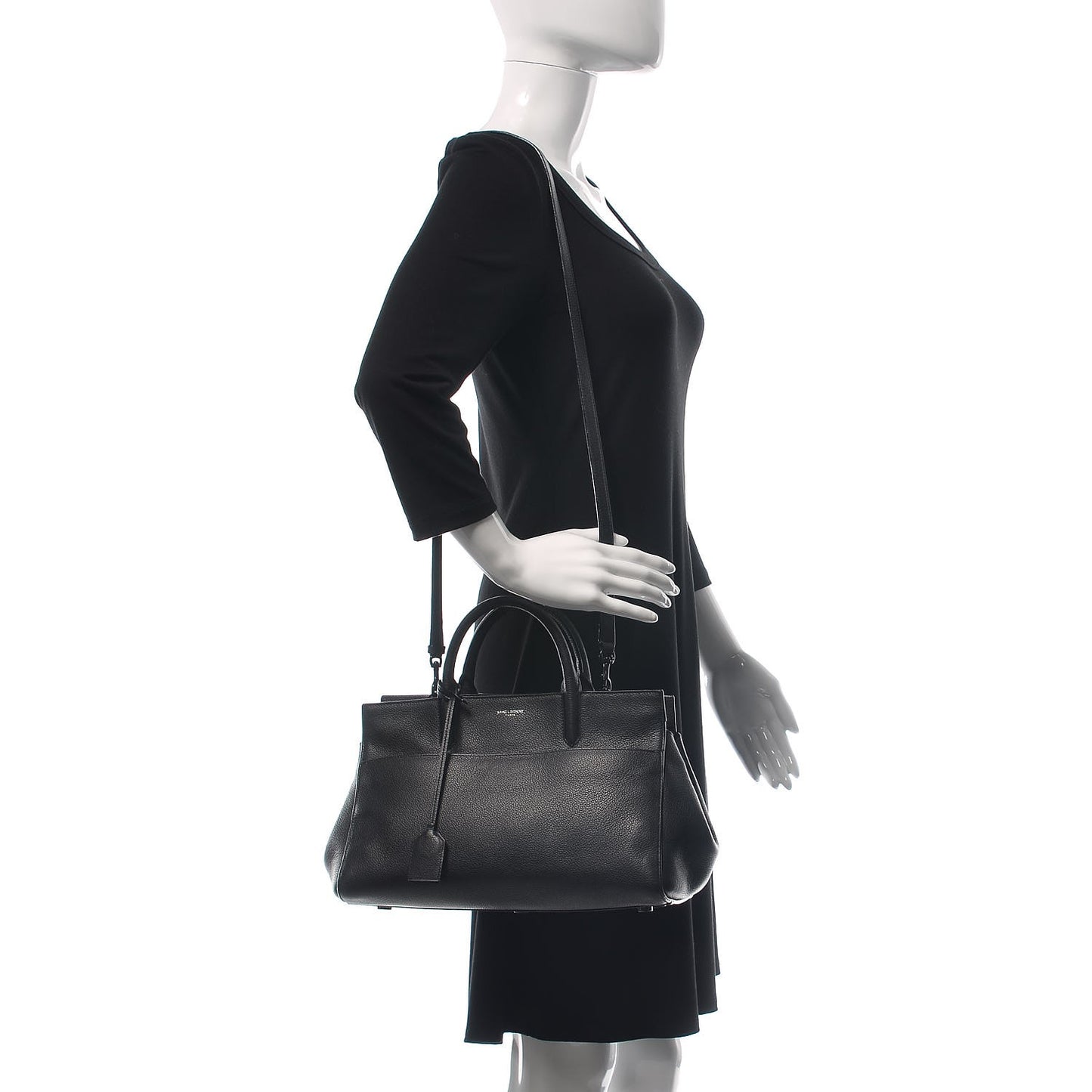 Grained Calfskin Small Cabas Rive Gauche Black