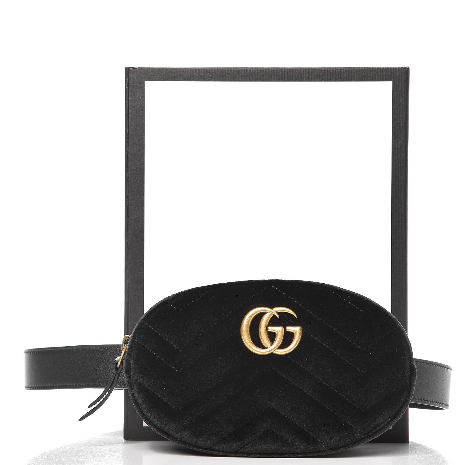 Gucci Velvet Matelasse GG Marmont Belt Bag 85 34 Black 8 of 8