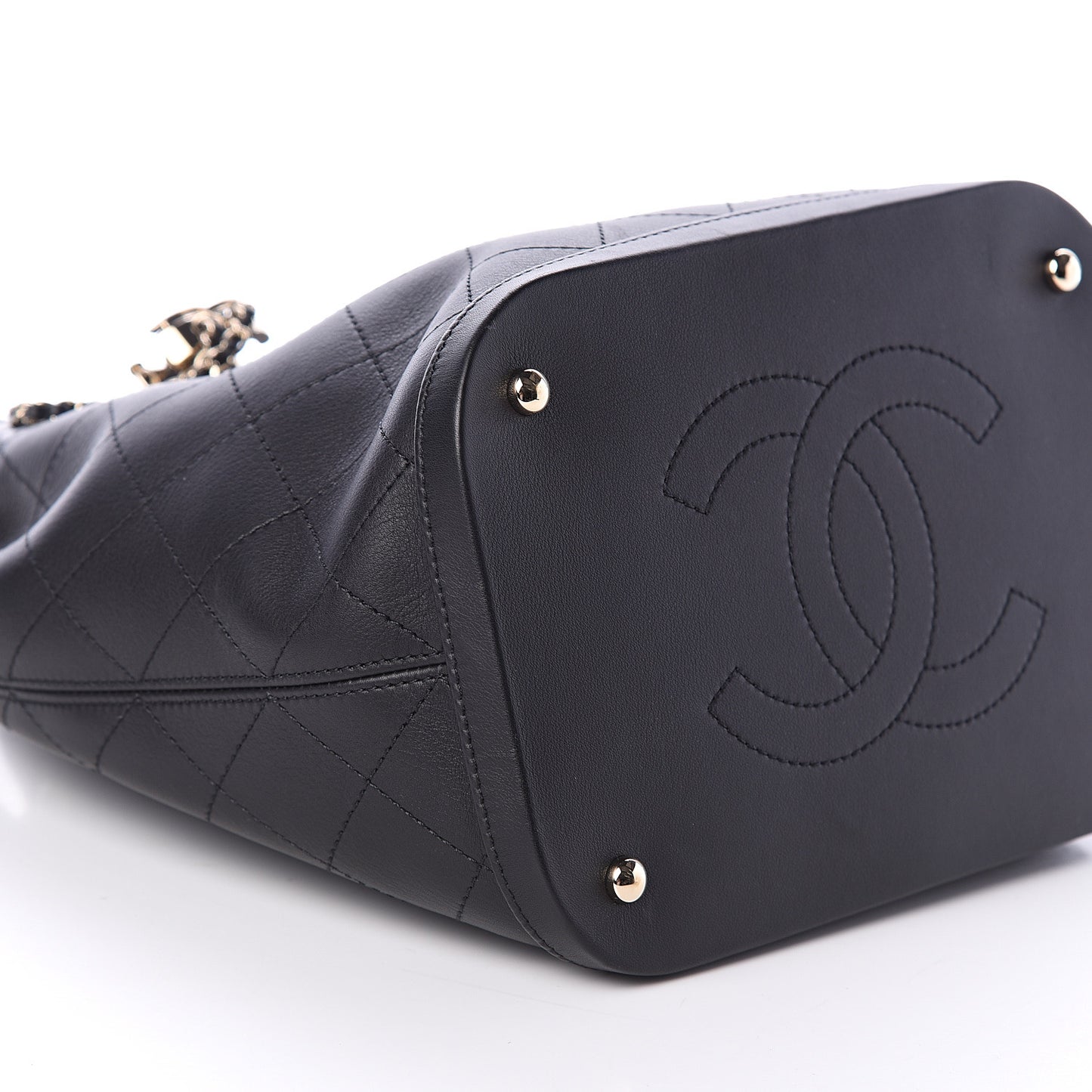 Calfskin Stitched Drawstring Bag Black