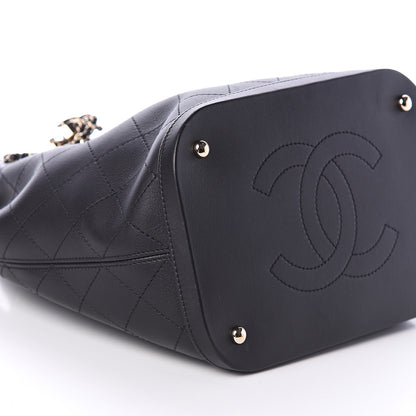 Chanel Calfskin Stitched Drawstring Bag Black 7 of 8