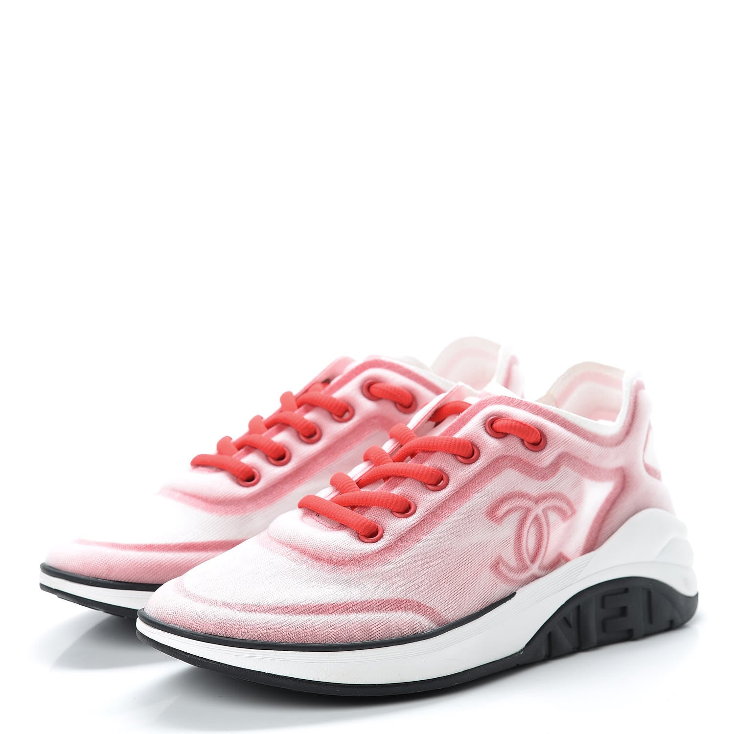 Chanel Calfskin Mesh Lycra Womens Logo Sneakers 36 White Red 3 of 9