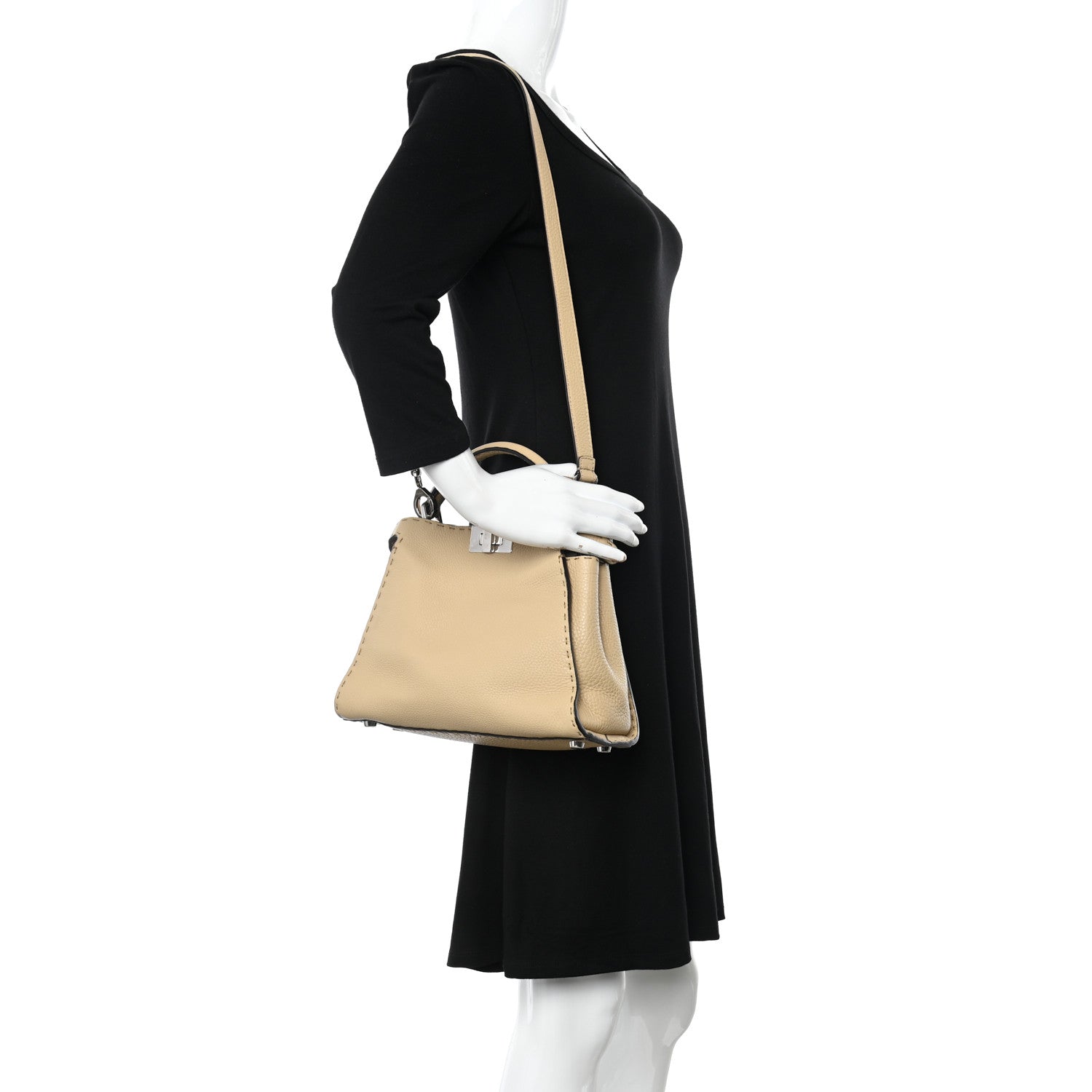 Fendi Cuoio Romano Selleria Medium Peekaboo Iconic Essentially Satchel Paglia Latte Mou 2 of 11