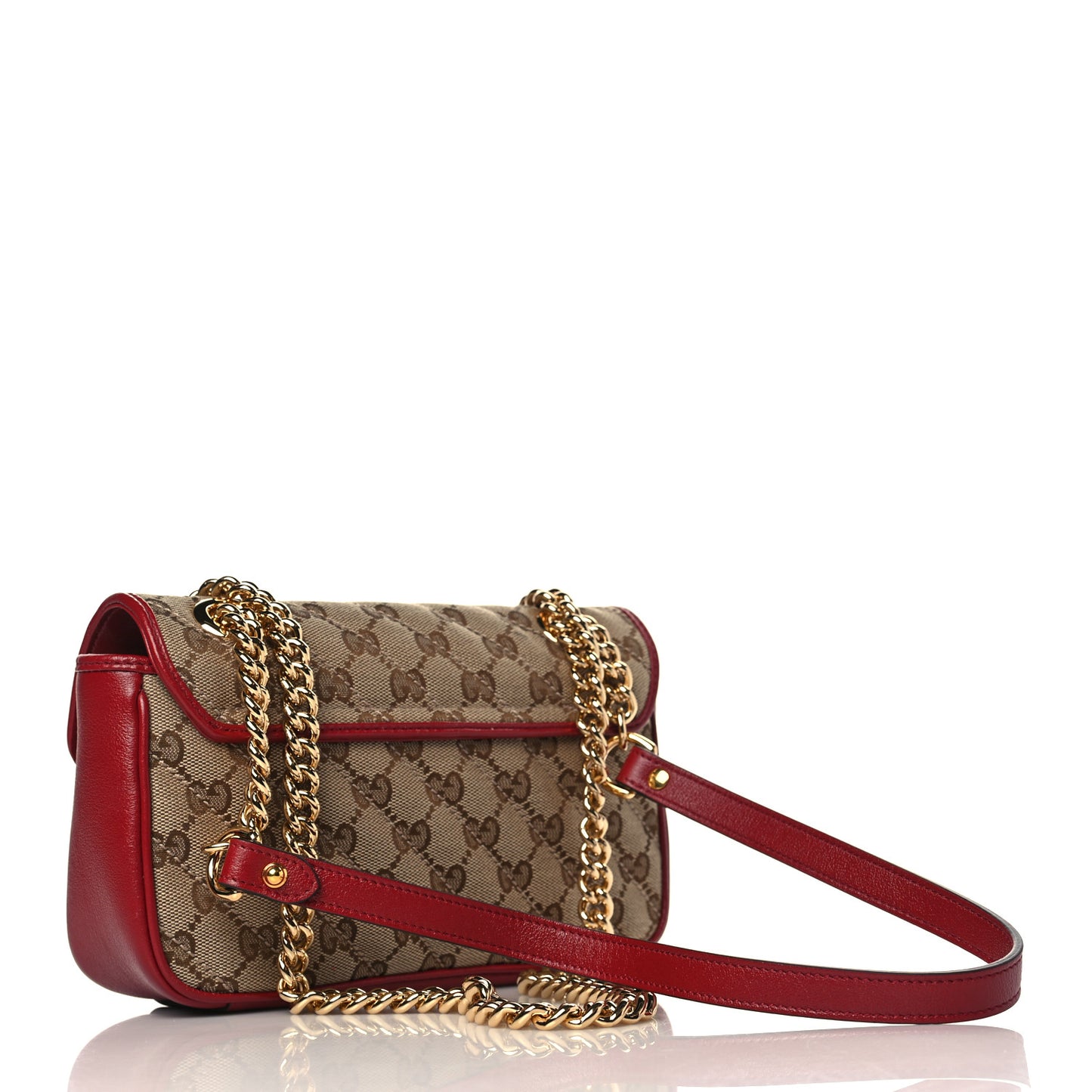 Monogram Azalea Calfskin Matelasse Diagonal Mini GG Marmont Shoulder Bag Beige Ebony New Cherry Red