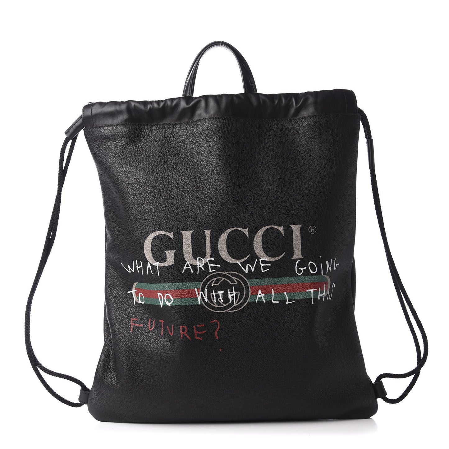 Calfskin Coco Capitan Logo Drawstring Backpack Black