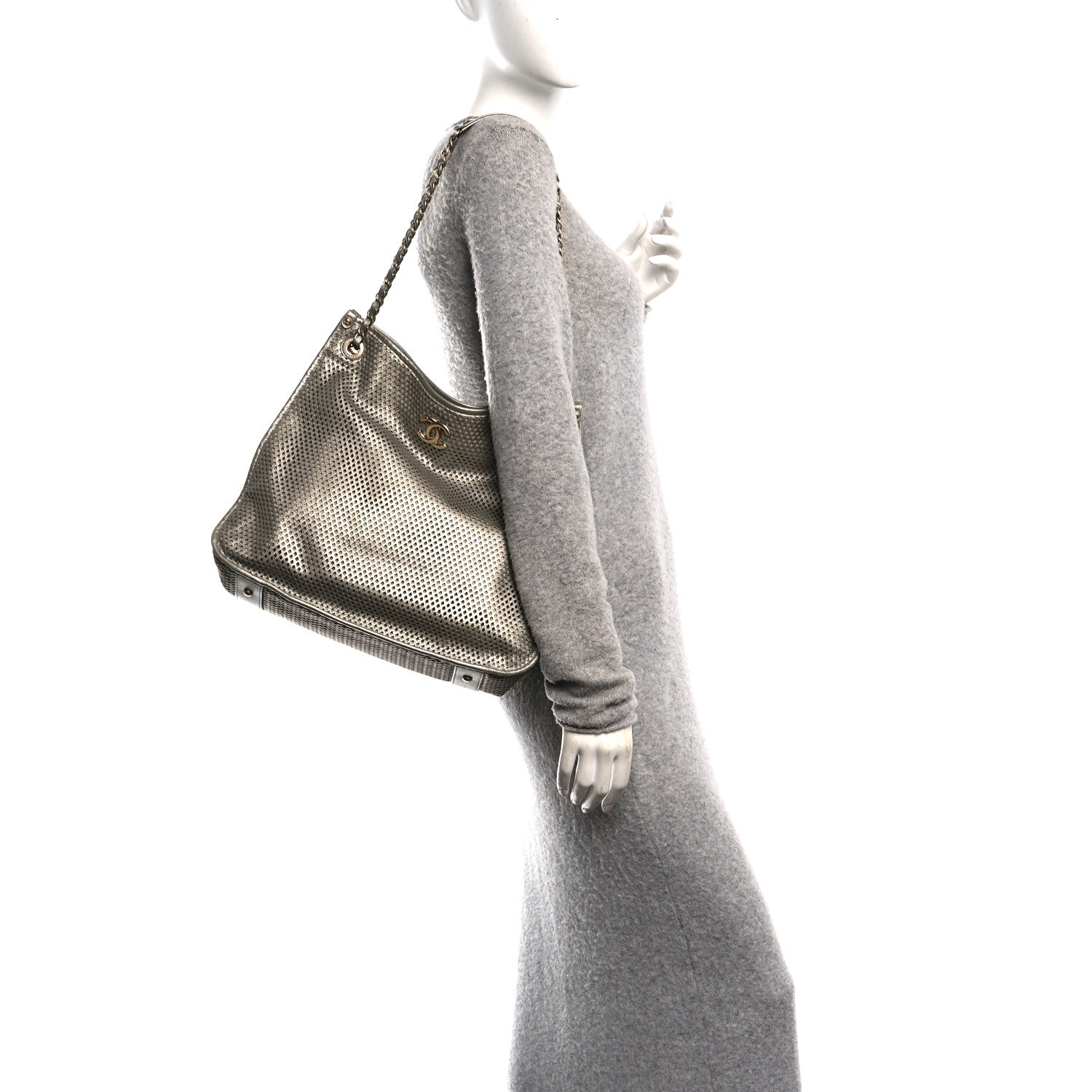 Chanel Metallic Calfskin Perforated Up In The Air Tote Silver 2 of 10